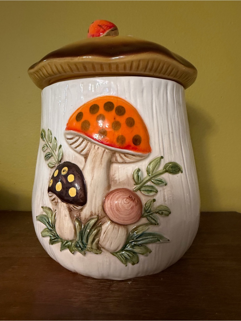 Merry Mushroom Ceramic Mushroom Canister - Orange Accent Home Art
